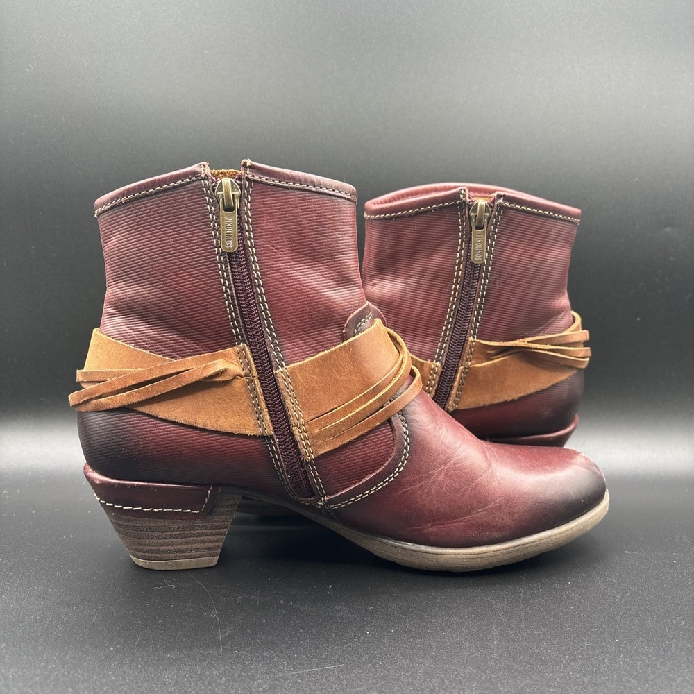 Pikolinos Ankle Boots Women's 38 Buckle Red Burgundy Leather Zip Up Heel - Picture 6 of 11